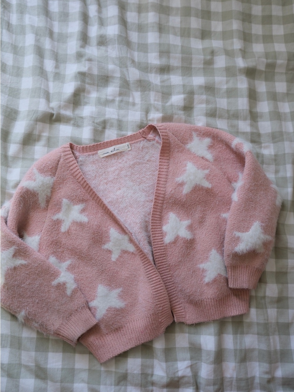 Pink Star Pattern Fuzzy Cardigan